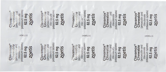 Clavamox (amoxicillin trihydrate/clavulanate potassium) Chewable Tablets 62.5mg - Pet Medicine 2