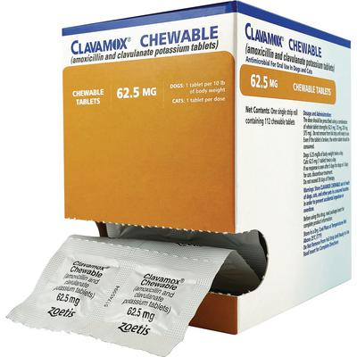 Clavamox (amoxicillin trihydrate/clavulanate potassium) Chewable Tablets 62.5mg - Pet Medicine 1
