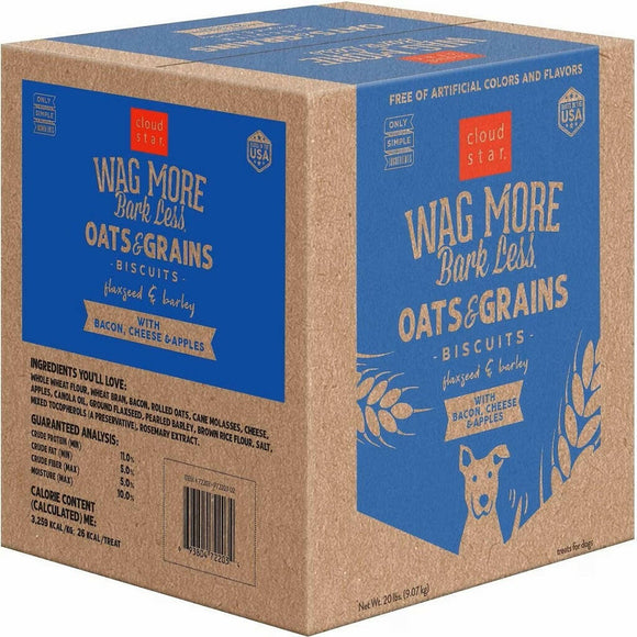 Cloud Star Wag More Bark Less Bacon Cheese & Apples Crunchy Dog Biscuits - 20 lb bulk box - Dog Biscuits & Crunchy