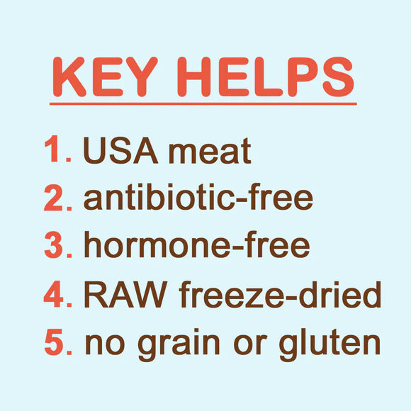 List of key helps for food products on a light blue background