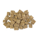 Brown square-shaped snacks on a white background