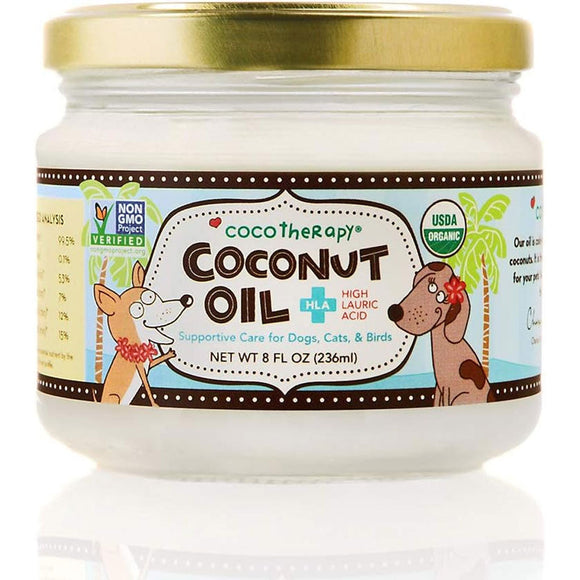 Cocotherapy Virgin Coconut Oil Supportive Care for Dogs Cats & Birds - 8-oz jar - Pet Vitamins & Supplements 1
