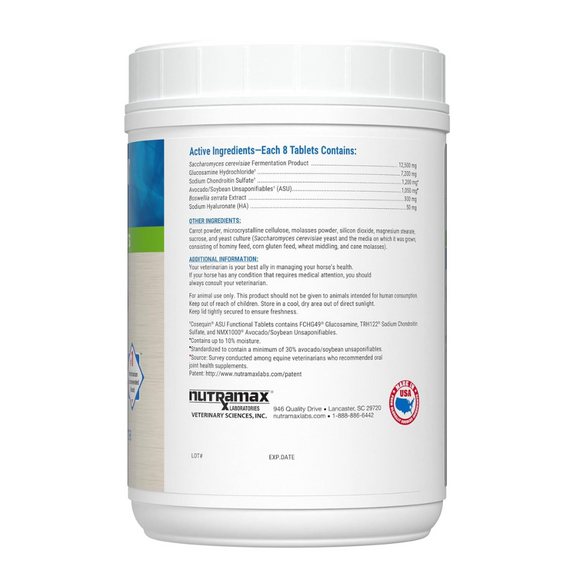 Back Label of Nutramax Cosequin ASU Joint & Digestive Health Tab for Horses