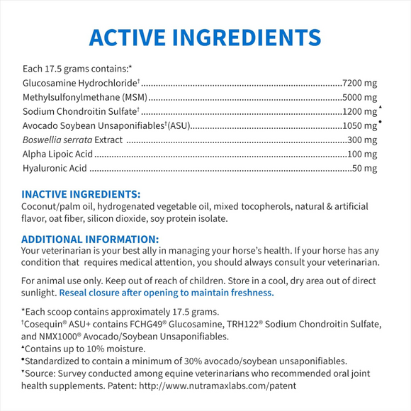 Nutramax Cosequin ASU Plus Joint Supplement Pellets Horses - Ingredients