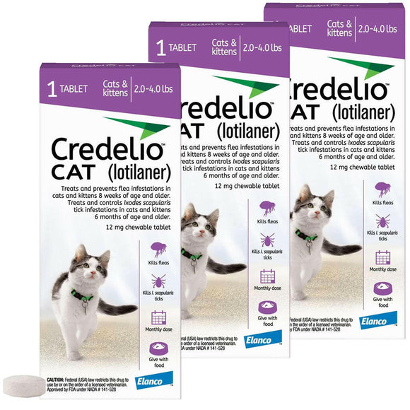 Credelio Chewable Tablets for Cats - 2-4 lbs (Purple Box) / 3 Chewable Tablets (3-mo. supply) - Pet Medicine 10