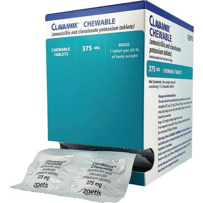 Clavamox (amoxicillin trihydrate/clavulanate potassium) Chewable Tablets, 375mg
