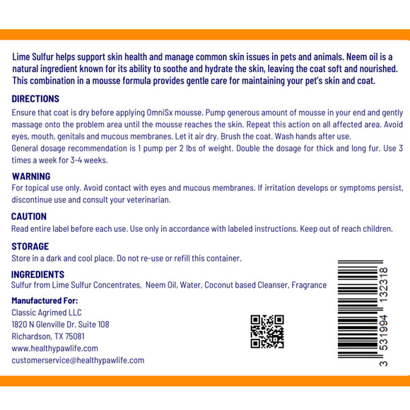 Healthy Paw Life Omnisx Leave-On Mousse for Dogs, Cats & Companion Animals, 3.3-oz