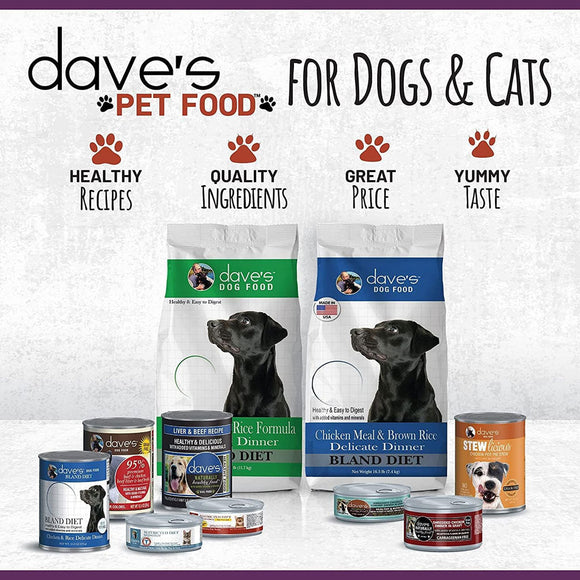 Dave’s Pet Food 95% Premium Chicken & Beef Pate Limited Ingredient Grain-Free Canned Wet Dog Food 13-oz can case of 12