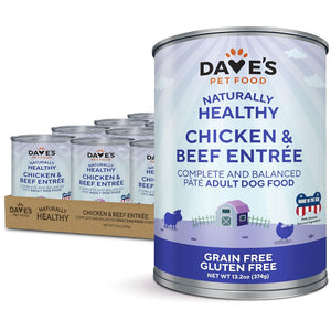 Dave's Pet Food Chicken & Beef Entree Canned Wet Dog Food, 13-oz can, case of 12