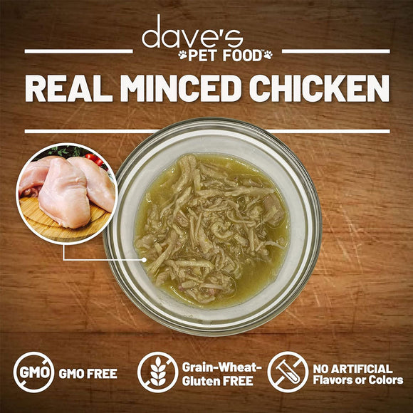 Dave's Pet Food Minced Chicken Dinner in Gravy Canned Wet Cat Food, 2.8-oz can, case of 24