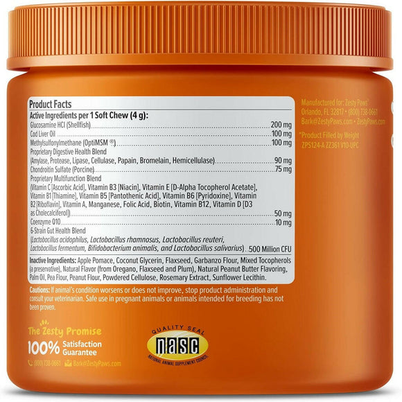 Zesty Paws 8-in-1 Multifunctional Bites Peanut Butter Flavored Soft Chews For Dogs (90 ct)