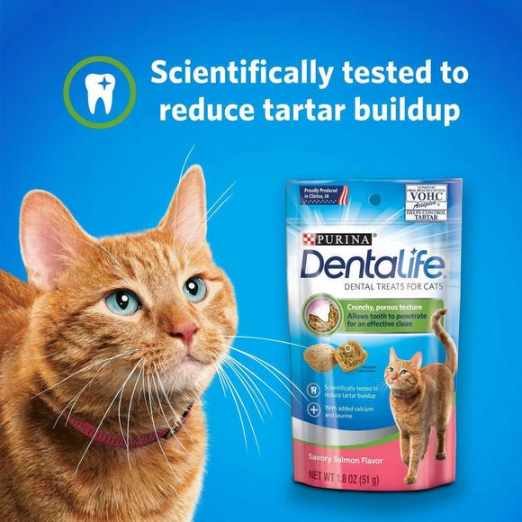 Scientifically tested Purina DentaLife Savory Salmon Crunchy Bites Dental Cat Treats 