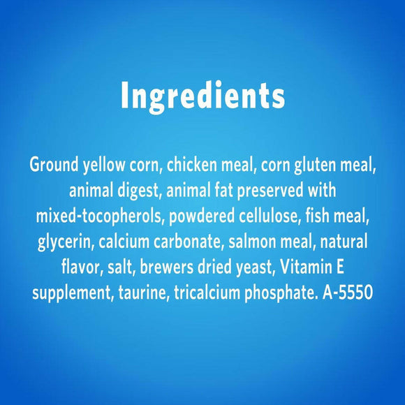 Ingrediens of Purina DentaLife Savory Salmon Crunchy Bites Dental Cat Treats 