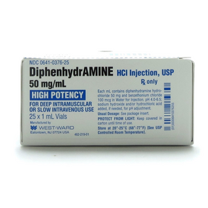 Diphenhydramine HCI Injection - 50mg/ml - 1-ml vial (pack of 25 vials) - Online Dog Pharmacy: Supplements Vitamins