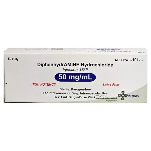 Diphenhydramine HCI Injection - 50mg/ml - 1-ml vial (pack of 5 vials) - Online Dog Pharmacy: Supplements Vitamins