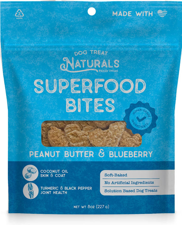Dog Treat Naturals Superfood Bites Treats 8-oz - Peanut Butter & Blueberry - Dog Treats 7