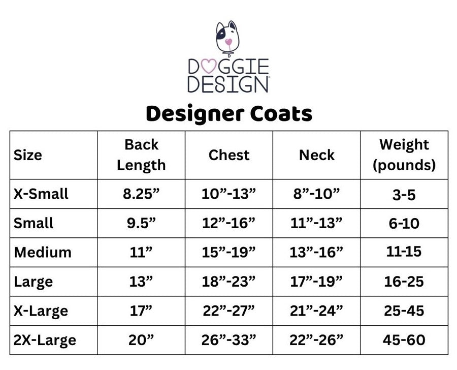 Doggie Design Coats Size Chart