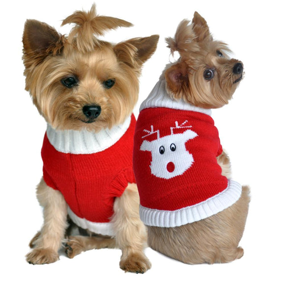Doggie Design Combed Cotton Holiday Dog Sweater Red Rudolph for Dogs & Cats - Dog Clothing & Apparel 2