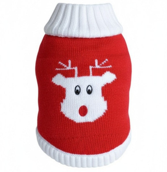 Doggie Design Combed Cotton Holiday Dog Sweater Red Rudolph for Dogs & Cats - Dog Clothing & Apparel 1