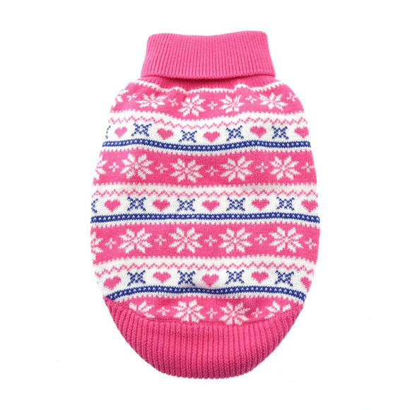 Doggie Design Combed Cotton Snowflake & Hearts Sweater for Dogs & Cats - XX-Small / Pink - Pet Apparel 2