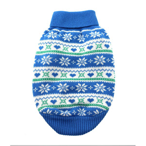 Doggie Design Combed Cotton Snowflake & Hearts Sweater for Dogs & Cats - XX-Small / Blue - Pet Apparel 1