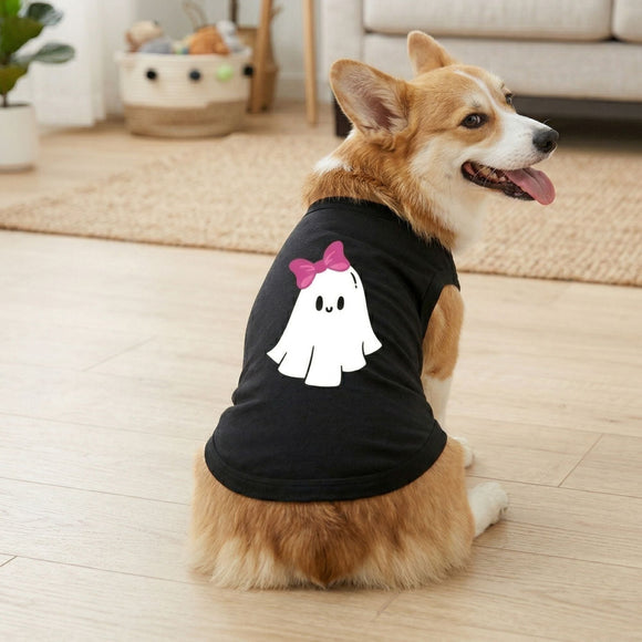 Doggie Design Cute Ghost with Bow Dog Shirt Jet Black for Dogs & Cats Dog Clothing & Apparel.
