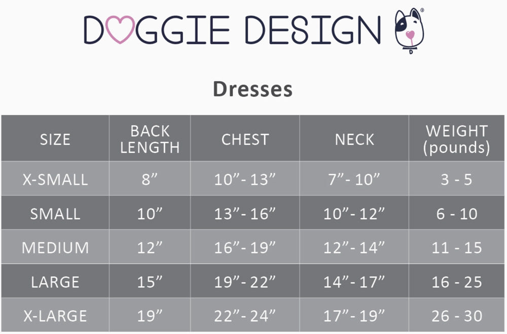 Doggie Design Dress Size Chart