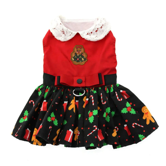 Doggie Design Holiday Harness Dress Gingerbread for Dogs & Cats - Dog Clothing & Apparel 1