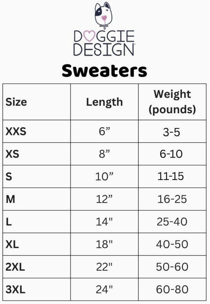 Doggie Design Sweater Size Chart