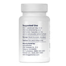 White supplement bottle with black text on a white background