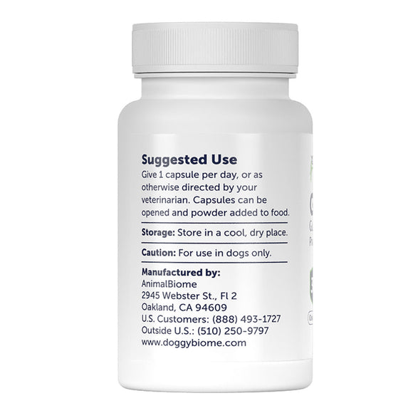 White supplement bottle with black text on a white background
