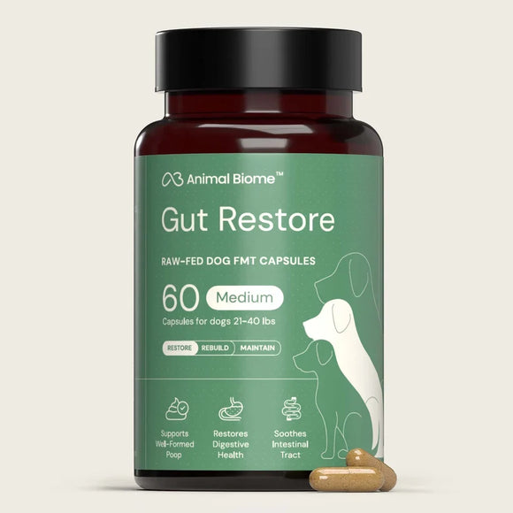 Doggy Biome Gut Restore Supplement Raw-Fed FMT Capsules for Dogs - 21 to 40-lbs / 60 - Dog Digestive & Probiotics