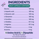 List of ingredients in capsules with their respective amounts on a purple background