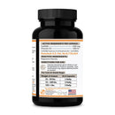 Black supplement bottle with label on a white background