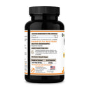 Black supplement bottle with label on a white background