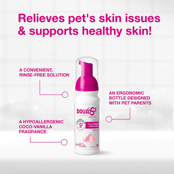 Douxo S3 CALM Soothing Itchy Hydrated Skin Dog & Cat Mousse (5.1 oz) - All Dog Grooming 6