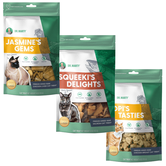Dr. Marty Freeze Dried Raw Cat Treat Bundle - Chicken Liver Chicken Breast and Salmon - Cat Treats 1