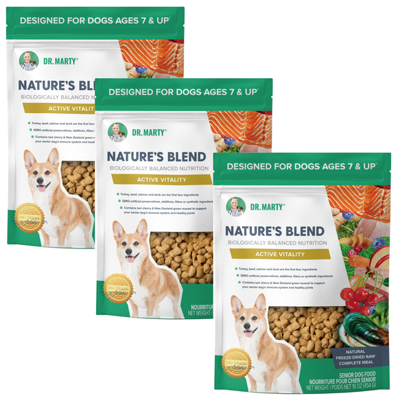 Dr. Marty Nature's Blend Active Vitality Freeze Dried Raw Food for Senior Dogs, 16oz. pack of 3