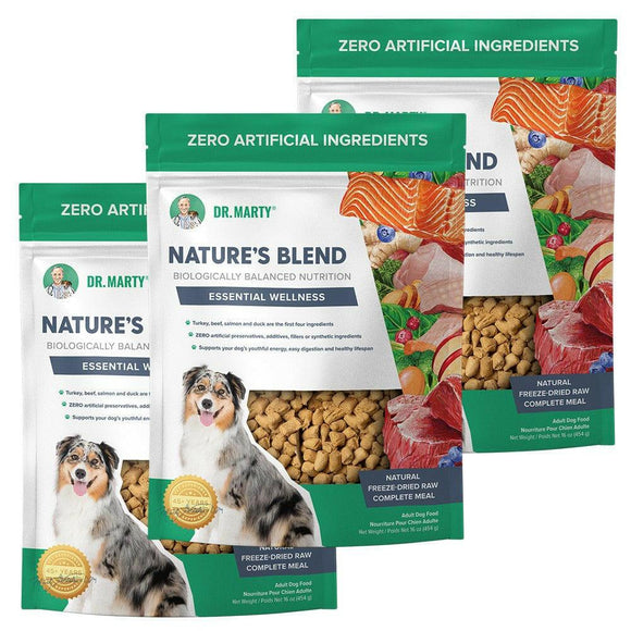 Dr. Marty Nature’s Blend Essential Wellness Freeze-Dried Raw Dog Food, 16-ozx3