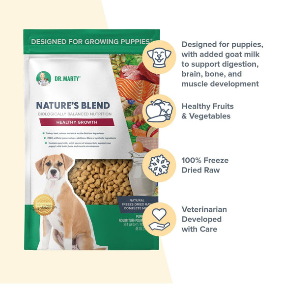 features of Dr. Marty Nature's Blend Healthy Growth Freeze Dried Raw Food for Puppies