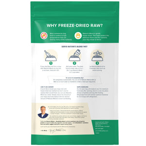 Back Label of Dr Marty Nature's Blend Sensitivity Select Freeze Dried Raw Dog Food (48 oz)