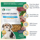 Dr. Marty Nature's Blend dog food package with product details on a white background