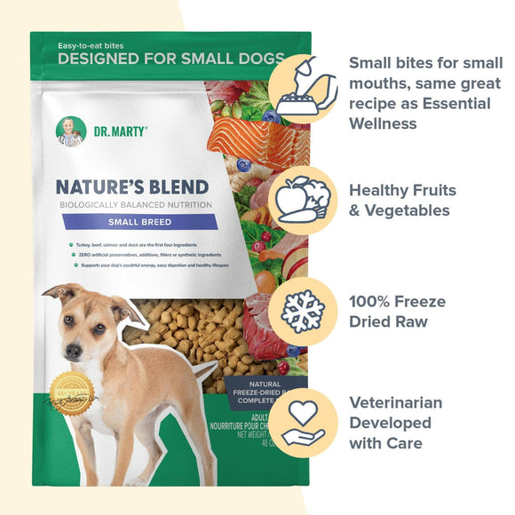 Food features Dr. Marty Nature's Blend Small Breed Freeze Dried Raw Dog Food