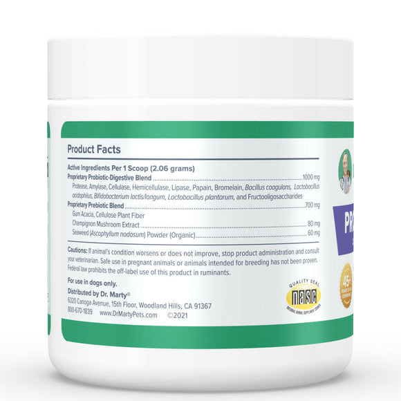 Back label of Dr. Marty ProPower Plus Canine Digestive Support Powder