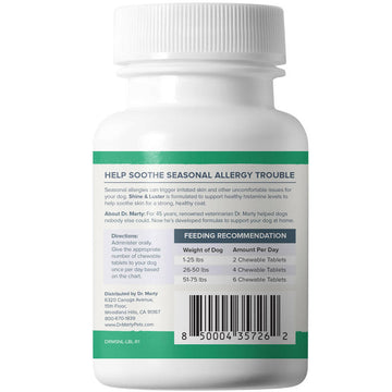Back label of Dr. Marty Shine & Luster Canine Seasonal Allergy Support Chews for Dogs
