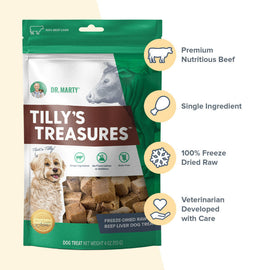 Treat benefits of Dr. Marty Tilly’s Treasures Freeze Dried Beef Liver Dog Treats