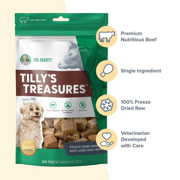 Treat benefits of Dr. Marty Tilly’s Treasures Freeze Dried Beef Liver Dog Treats