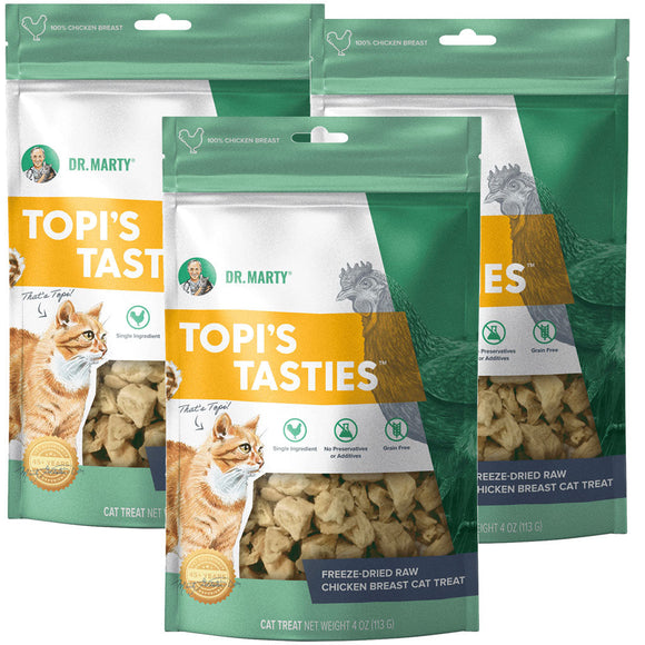 Dr. Marty Topi's Tasties Freeze-Dried Raw Chicken Breast Cat Treats -12oz (4oz*3) 3-pack