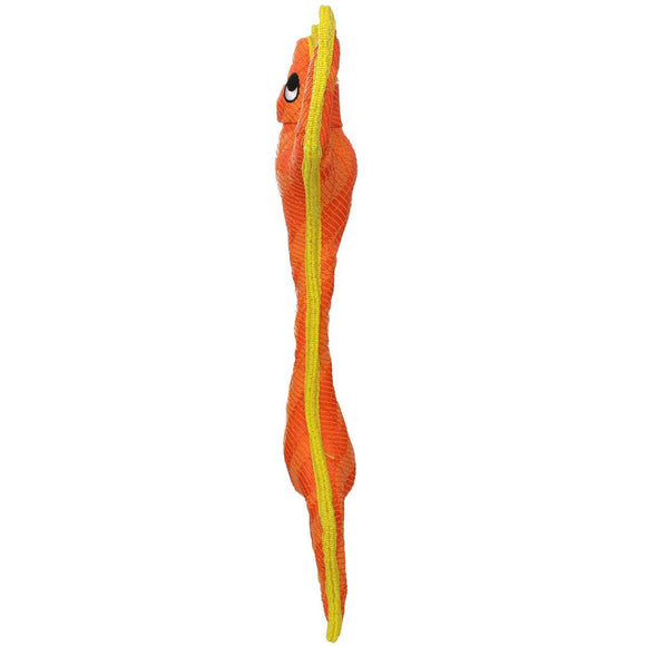 Orange and yellow fish-shaped toy on a white background