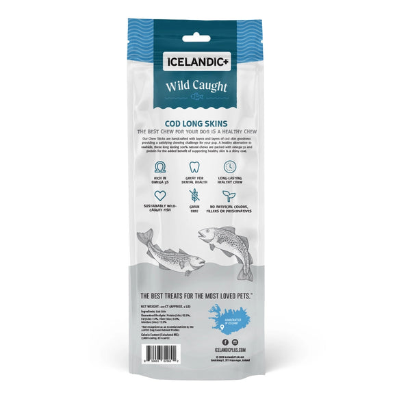 Icelandic+ Cod Long Skins Chew Sticks Dog Treats, 20-count